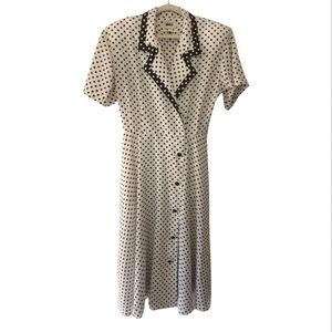 Vintage Leslie Fay Womens Black White Polka Dot Midi Dress Size 12